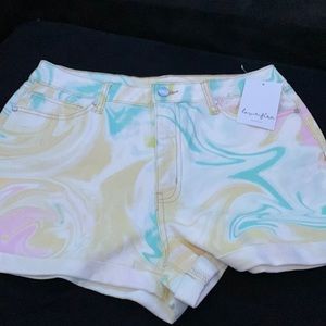 Love fire tie-dye, jean shorts